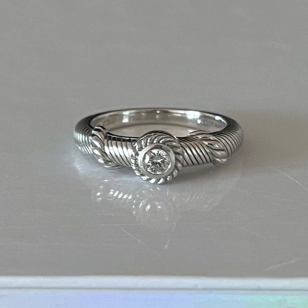 Judith Ripka 925 Sterling Silver Diamonique CZ Cable Rope Ring Size 10.75